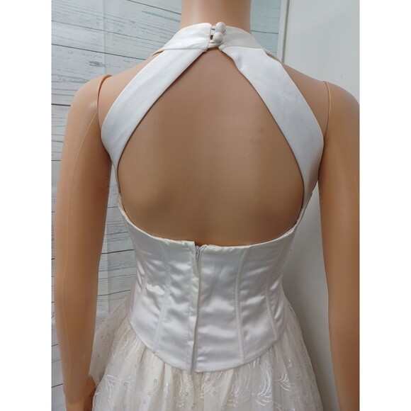 Vtg Jessica McClintock Bridal Ivory Halter Maxi Dress Sz 4 Wedding Prom Sequined - Picture 7 of 9